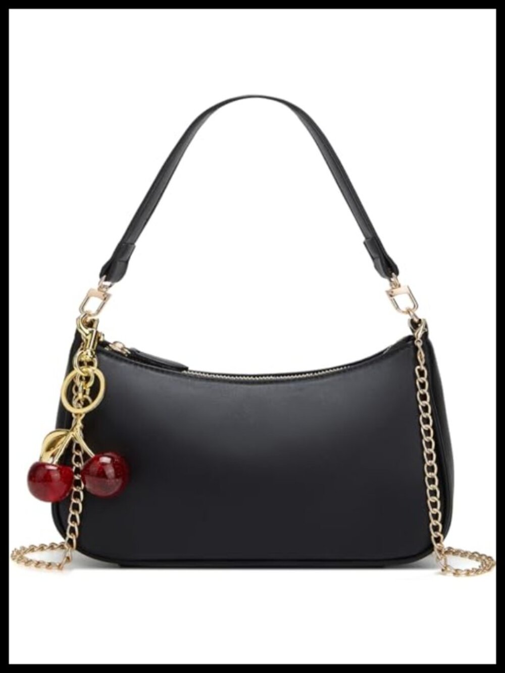 PU Leather Hobo Shoulder Bag with Chain Strap & Cherry Charm
